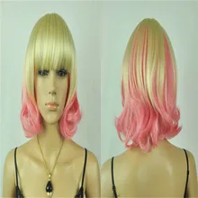 Горячая блонд смешанный розовый короткий прямой кудрявый женский парик для девушек