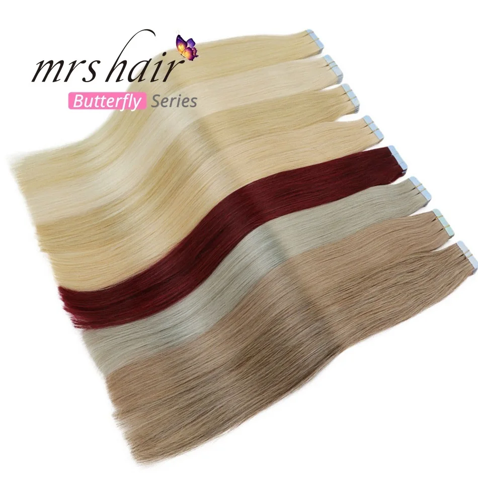 MRSHAIR 12 "клейкие ленты в пряди человеческих волос для наращивания прямые искусственные волосы одинаковой направленности волос на клеи