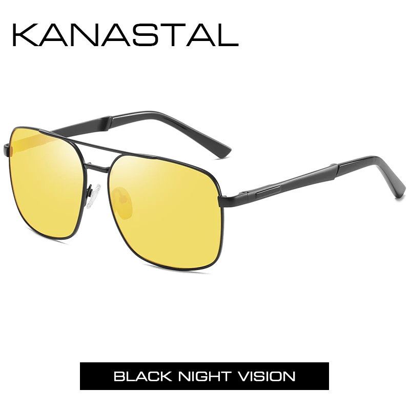 BlackNightVision Мужские солнцезащитные очки, поляризационные квадратные очки, очки ночного видения, Классические авиационные очки, мужские очки, очки для вождения, очки для мужчин - Цвет линз: BlackNightVision