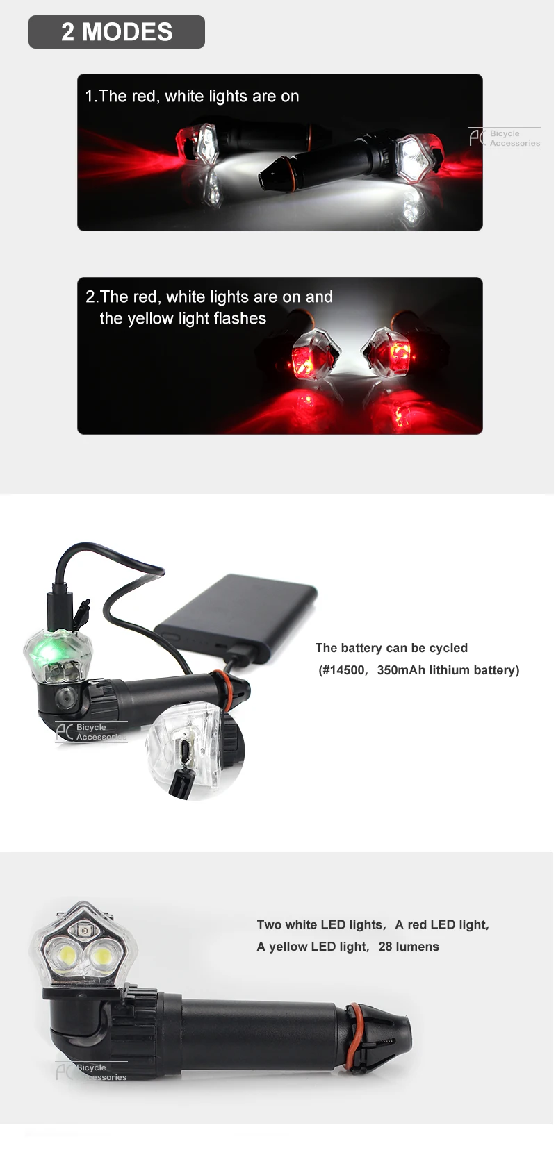 Clearance LEADBIKE Bicycle Handlebar Led Lights Bike Handlebar End Plug LED Light Grips Safe Flashlight Cycling Waterproof Warning Lamp 3