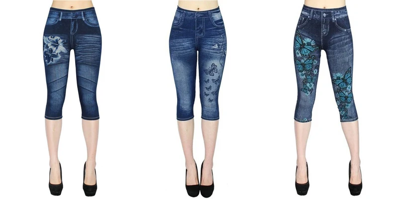 Лето 3 \ 4 Леггинсы Высокая талия джинсы джеггинсы для женщин повседневные Ложные джинсовые леггинсы брюки Femme трендовые продукты одежда