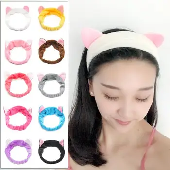

8 Colors Cute Cat Ears Headband Turban Spa Bath Makeup Wash Elastic Hair Band Makeup Accessories Tool Headdress for women gifts