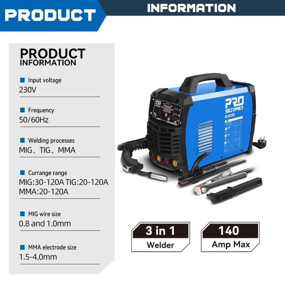 electronics soldering kit 3 in 1 Welding Machine MIG Welder TIG MMA Flux Cored Wire 220V 140 Amp Max Welding Working PSWM01 by PROSTORMER gas welding machine