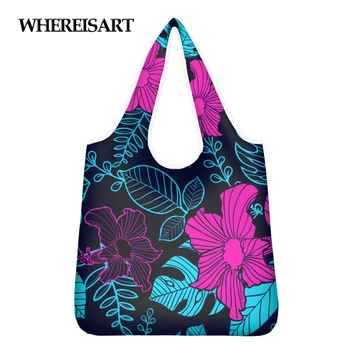 

WHEREISART 2020 New Lady Shopper Shoulder Bag Hwaiian Style Flower Printing Eco Friendly Totes Bag Female Grocery Sac Mujer