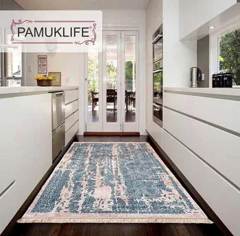 

Pamuklife Artificial Leather Based Non Slip Base Carpet Milano Blue Modern Super Soft Carpet Washable Daily Fashion Style