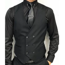 Gilet de smoking pour hommes, noir, col en V, Double boutonnage, costume une pièce, personnalisé, nouvelle mode 