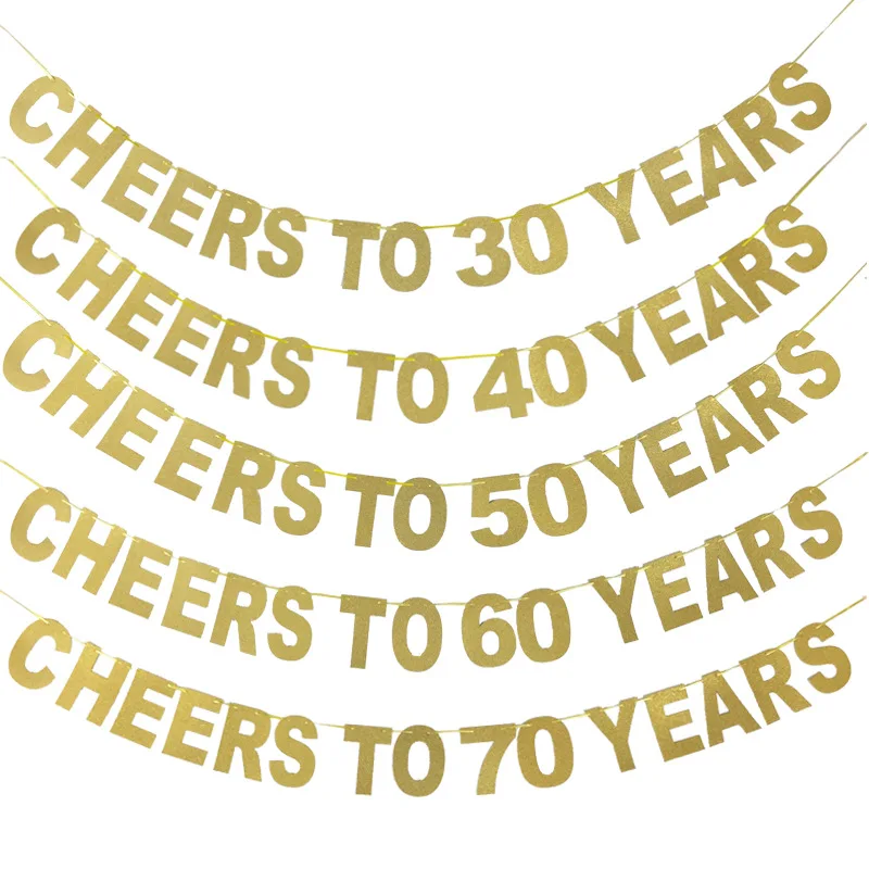 Birthday Banner Party Decorations 30th 40th Birthday Cheers To 10 20 30 40 50 60 70 80 Years Letter Flag Anniversary Party Decoration