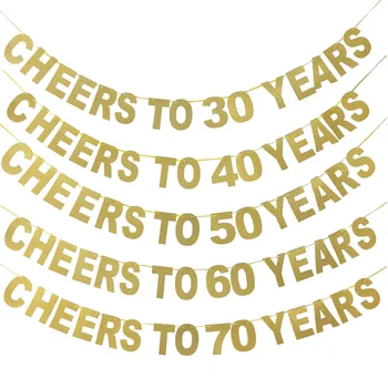 

Golden Glitter Party Banner Cheers To 10 20 30 40 50 60 70 80 90 100 Years Letter Flag Anniversary Birthday Party Decoration