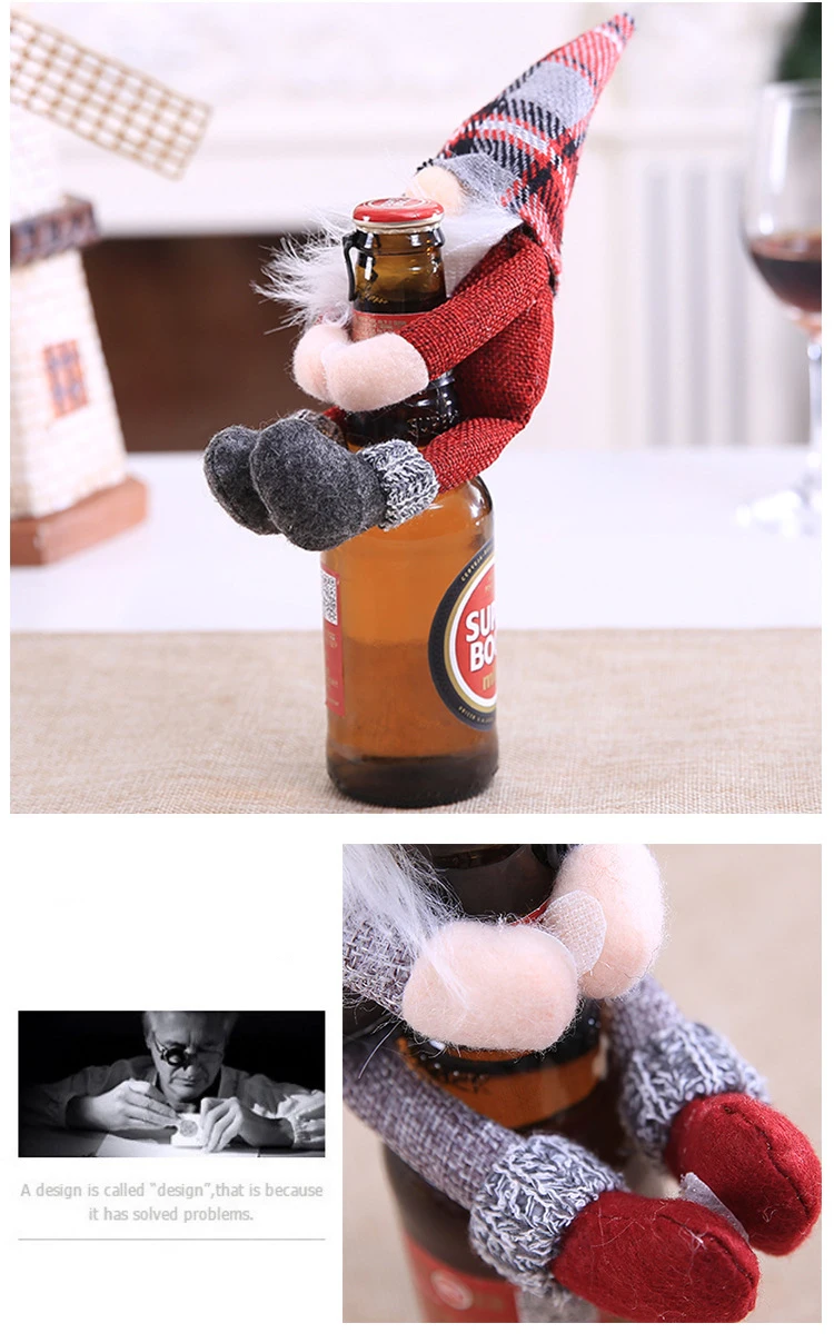 Urijk Christmas Wine Bottle Covers Santa Snowman Deer Restaurant Ornament Xmas Party Table Wine Bottle Decorations New