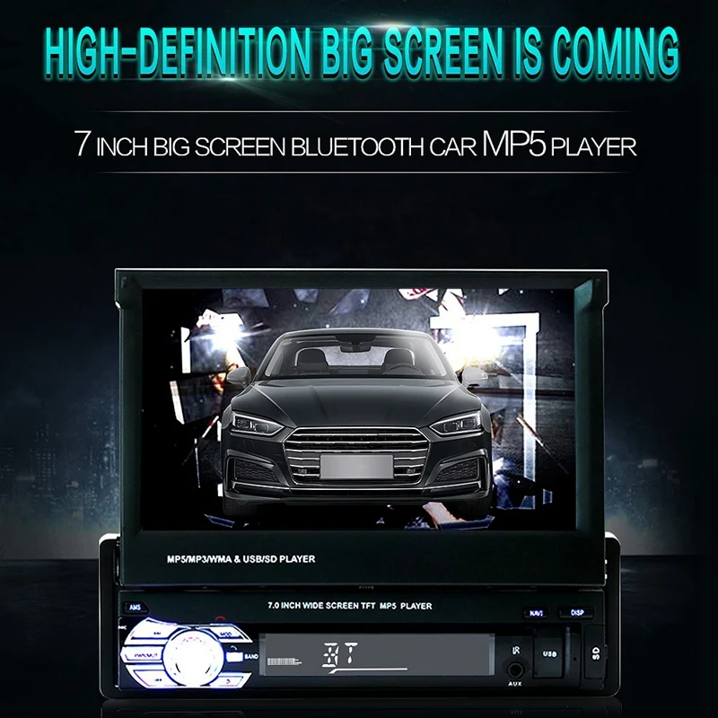 7 дюймов 1Din Авторадио выдвижной экран HD Автомобильный MP5 плеер Автомобильный стерео радио Поддержка Bluetooth/USB/AUX/FM/AM/RDS радио MirrorLink