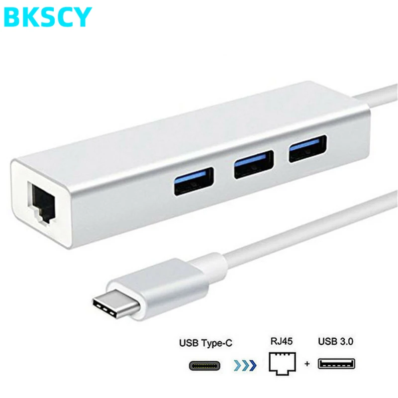 

BKSCY Type C Hub To Ethernet Rj45 Lan Adapter 3 Port Type C Hub 1000Mbps Gigabit Ethernet USB3.0 Network Card for MacBook