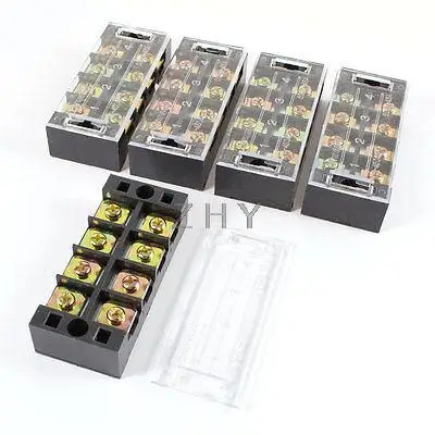 

5 Pcs 600V 45A 4 Positions 4P Dual Rows Covered Barrier Screw Terminal Block