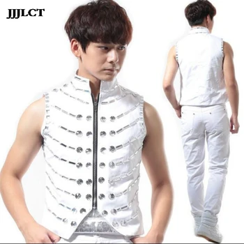 

Beaded vest DS performance clothing male nightclub singer bar DJ personality rock punk DS Korean version of men's clothing