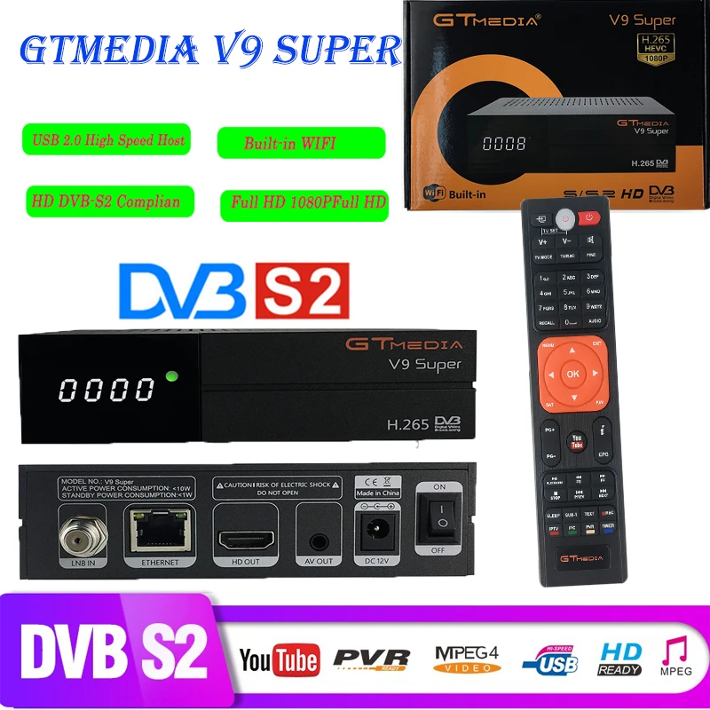 

GTMedia V9 Super Full HD Satellite Receiver With 1 Year Europe Spain Germany Cccam Full HD H.265 Decoder TV Box V9 Super