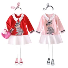 Осеннее платье для девочек; платье с кроликом; рождественское платье для девочек