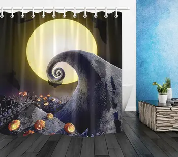 

Spooky Halloween Moon Pumpkin Shower Curtain Waterproof Fabric Custom