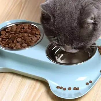

Stainless Steel Double Dog Cat Bowls Leakproof Dual Bowl Water Food Bowls Feeder for Pet Drinking Water Feeding Supplies