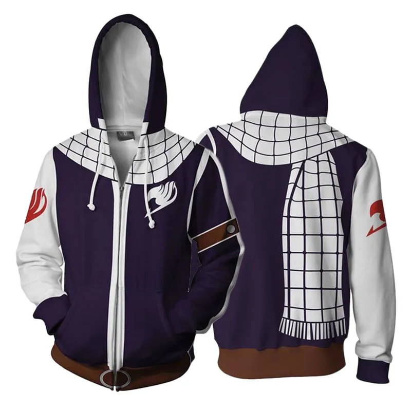 Anime Fairy Tail 3D Printing Hoodie Cosplay Zipper Hooded Harajuku Jacket Sweatshirt Hoody Streatwear Daily Long Sleeve Coat | Мужская