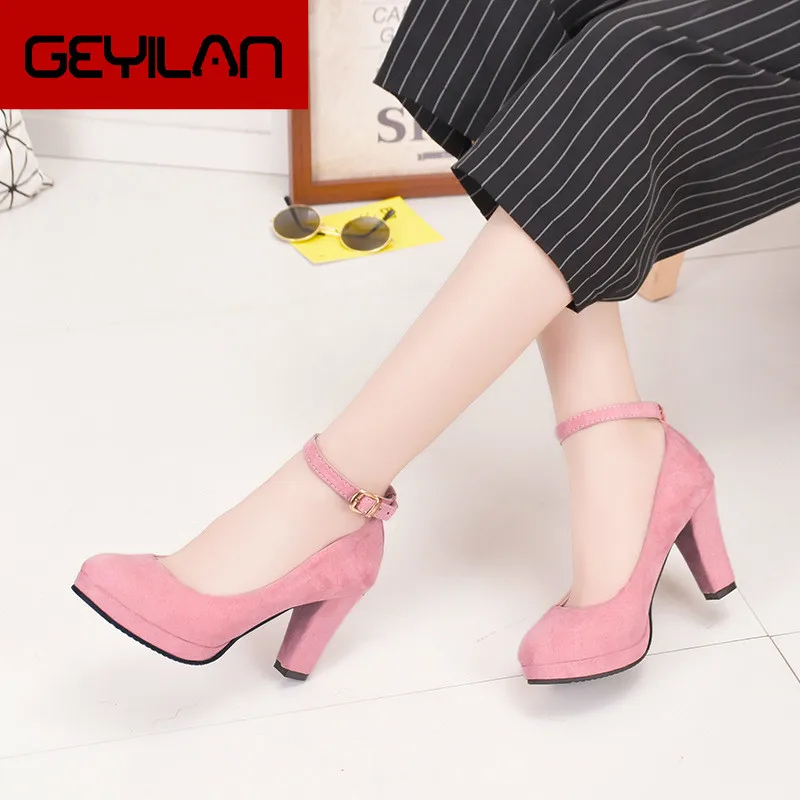 

Spring Solid Platform Women Pumps Shoes Wedding New Pointed Toe PU Leather Classics Thick 8cm High Heels Party Female Shoes