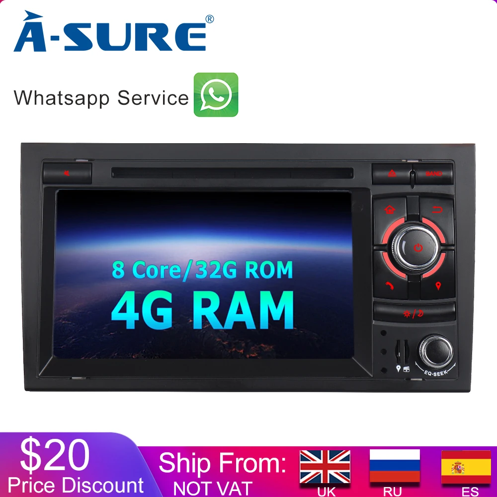 

A-Sure 7 Inch 2 Din 8 Core Android 9.0 Radio GPS DVD Player Navigation For Audi A4 (2002-2007) S4 RS4 8E 8F B9 B7 SEAT EXEO RNS