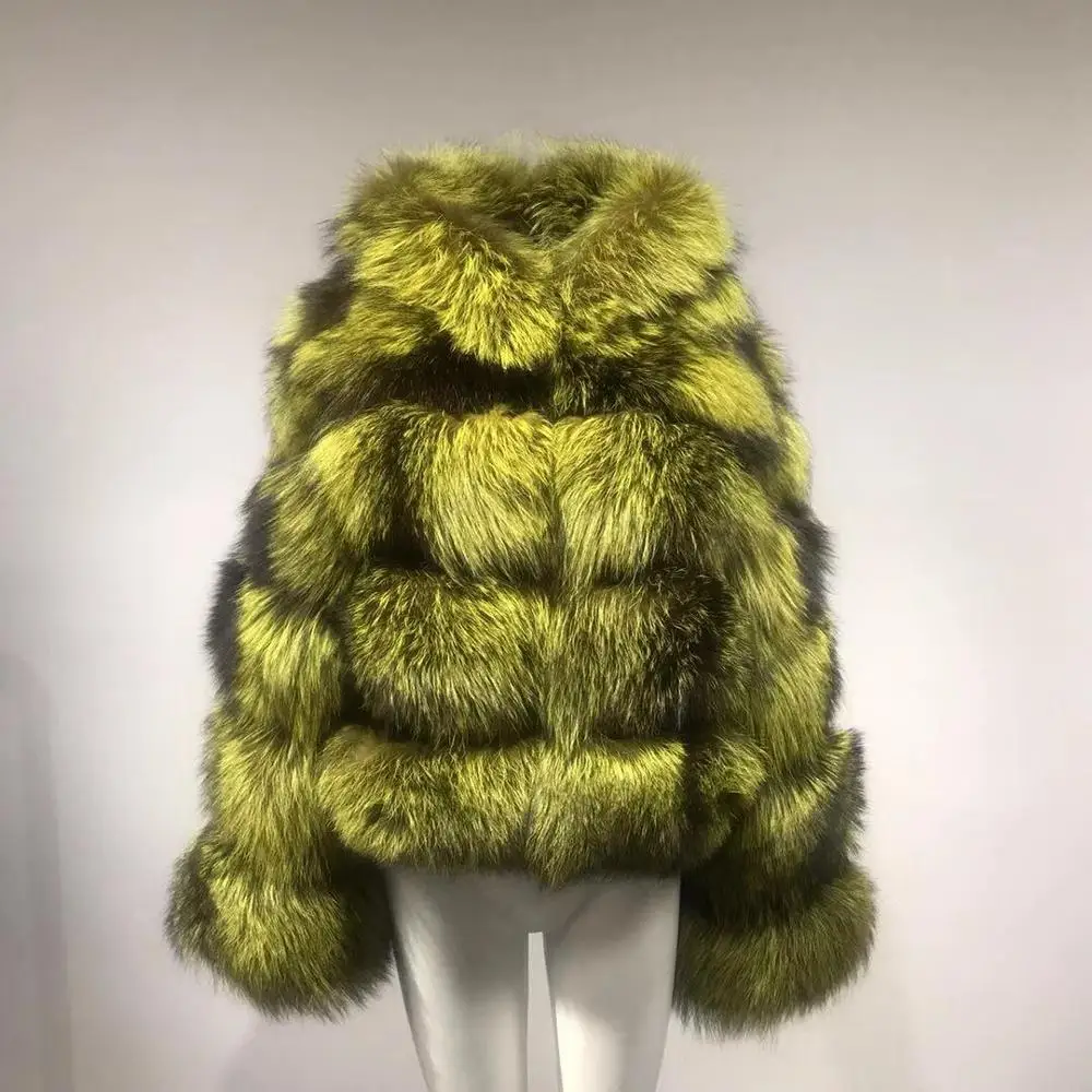 silver green QIUCHEN PJ19099 Новое поступление натуральный Лисий Мех Женское зимнее короткое пальто длинный рукав толстый натуральный мех модная модель - Цвет: silver green