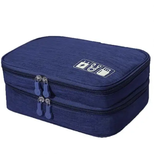 Navy Blue Двойной слой зарядное устройство кабель для передачи данных сумка для хранения электроники Цифровой Органайзер - Цвет: Navy Blue