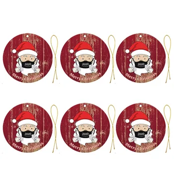 

6pcs/set DIY Gift Party Dancing Round Christmas Decorations Yard Santa Claus Holiday Carft Door Window Wooden Hanging Pendant