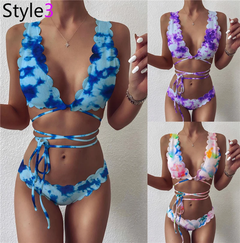 2020 Sexy Bikinis Swimsuit Women Bandage Printing Swimwear Underwire Bikini Set Tie-dye Gradient Bathing Suits Summer Beach Wear