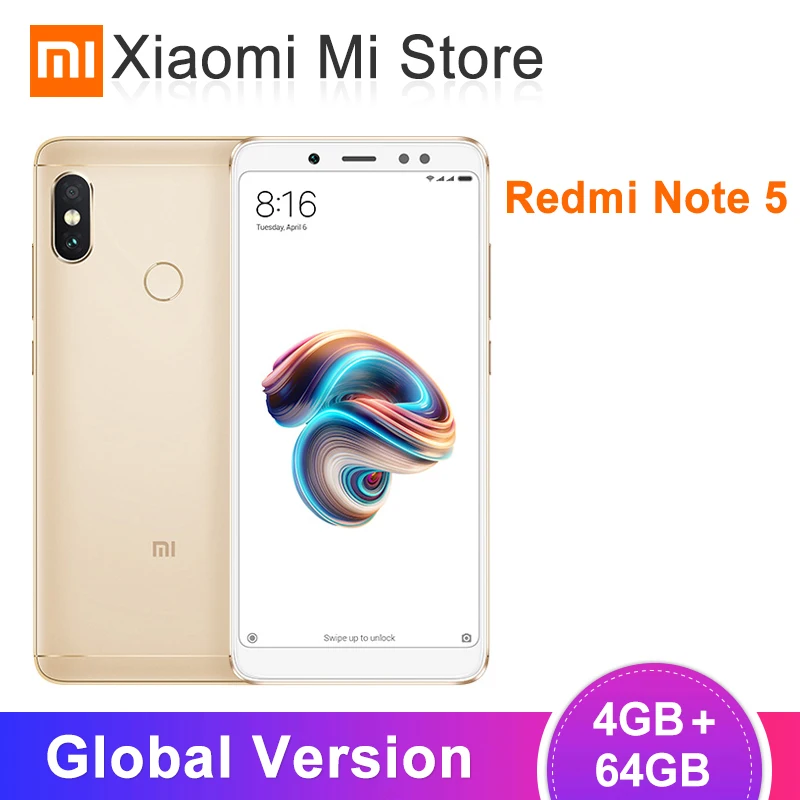 

Global Version Xiaomi Redmi Note 5 4GB 64GB Smartphone Snapdragon 636 Octa Core 5.99" 2160*1080 4000mAh 12MP AI Dual Camera