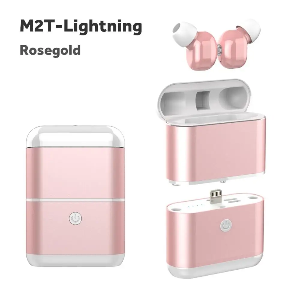 Rose gold-Lightning TWS мини беспроводные Bluetooth наушники 5,0 отдельный дизайн стерео наушники гарнитура наушники с микрофоном для Iphone Xiaomi всех смартфонов - Цвет: Rose gold-Lightning