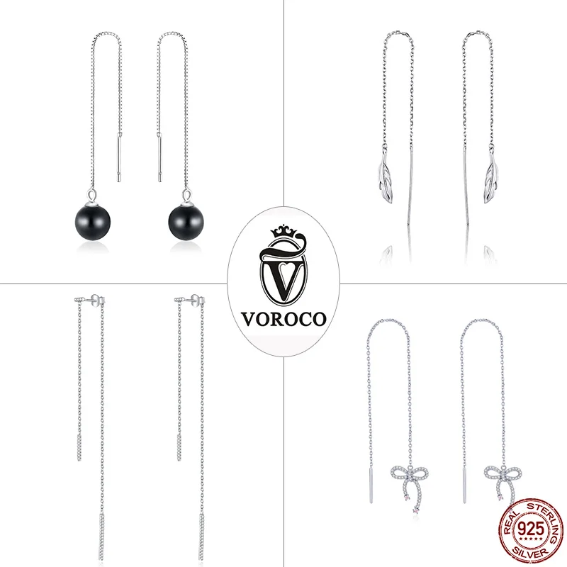 Женские серьги с длинной кисточкой VOROCO BKE878 круглые черными шариками корейские