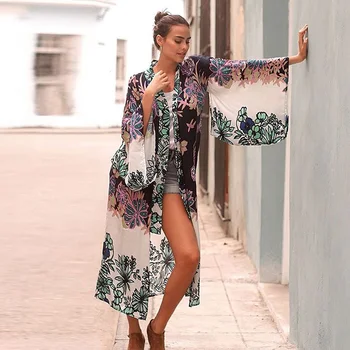 

Women Chiffon Plus Size Kimono Cardigan 2020 Summer Loose Beach Cover-Ups Beachwear Bohemian Dress Bikini Cover up Robe Smock