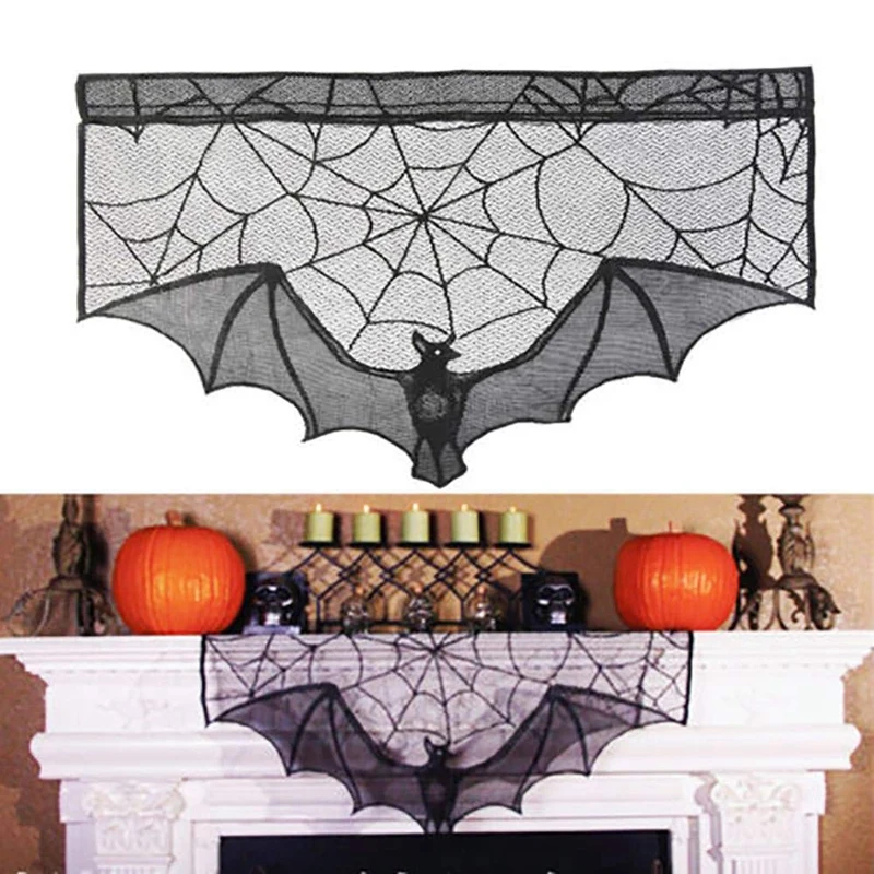 Хэллоуин украшения кружева паутина летучие мыши камин подзоры покрывает черный паутина на камин мантия шарф скатерть Hallowee