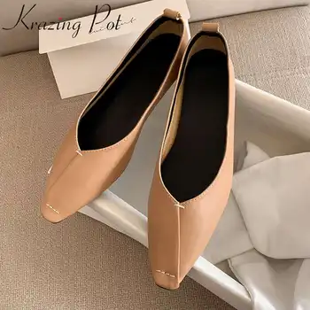 

2020 superstar soft genuine leather slip on comfortable ballet flats square toe shallow driving dance women spring shoes L73