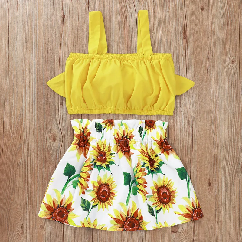 baby girl flower skirt 2pcs set kids clothes outfit (8)