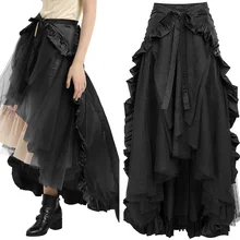 Стильная сетчатая Лоскутная Высокая талия асимметричный подол вечерние юбки черные юбки Jupe женские гофрированные длинные юбки летние Faldas