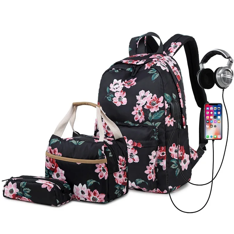 New School Backpack Set Waterproof Nylon Teen Girls Bookbags 15 inches Laptop Backpack Kids Lunch Tote Bag Clutch Purse 4