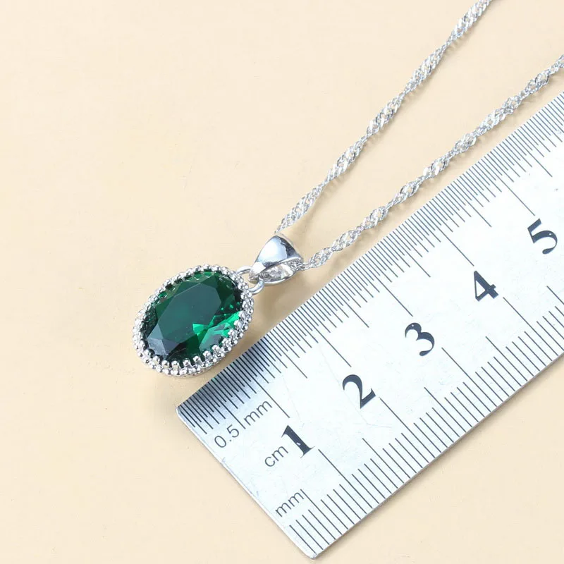 8-Colors 925 Silver Women Bridal Jewelry Sets Green Stone Zircon Earrings/Necklace And Ring bridal jewelry sets