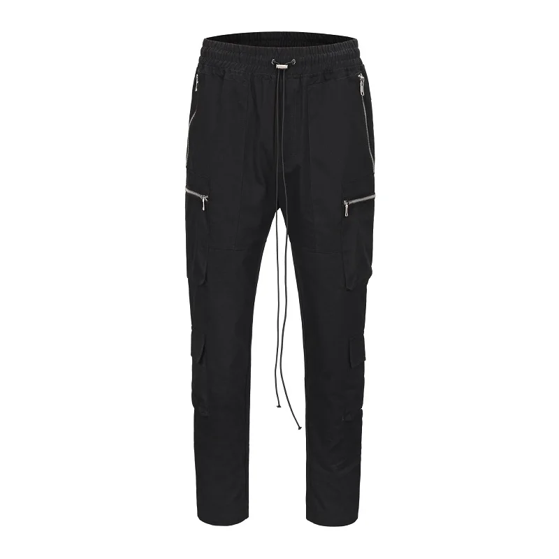 QoolXCWear Loose Fit Elastic Waist Cargo Pants Street Ankle Button Pants Large Pockets Casual Pants Fashion Cargo Pants L047