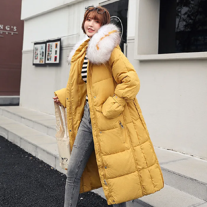 

Photo Shoot 2019 down Jacket Women's Korean-style Long Loose-Fit Large Fur Collar Cotton-padded Clothes A- line over-the-Knee Sl