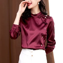 Brand Fashion Blusas Tops Women Long Sleeve Ruffles Satin Blouse Office Ladies OL Blouses Female Casual Clothing Elegant Shirts