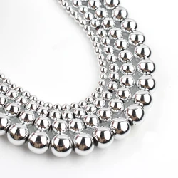 Silver Hematite Stone Round Beads for DIY Jewelry Crafting - 15'' Strand (Silver)