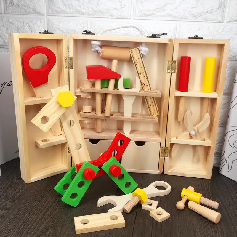 

Wooden Model DIY Portable Toolbox Boy Wood Repair Kit Children Early Childhood Educational Play House Play