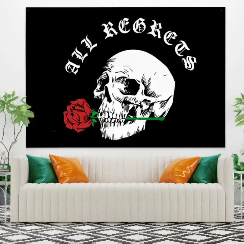 

Laeacco Minimalism Skull With Rose Flower Tapestry Wall Hanging Blanket Skeleton Dorm Home Decor Wall Carpet Cloth Beach Towel