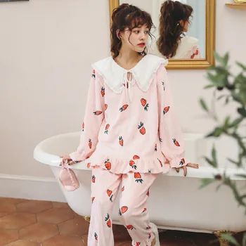 

FZSLCYIYI Carrot Printed Pijamas Set Winter Thick Warm Flannel Pajama Sets Princess Style Pyjamas Female Homewear Sleepwear