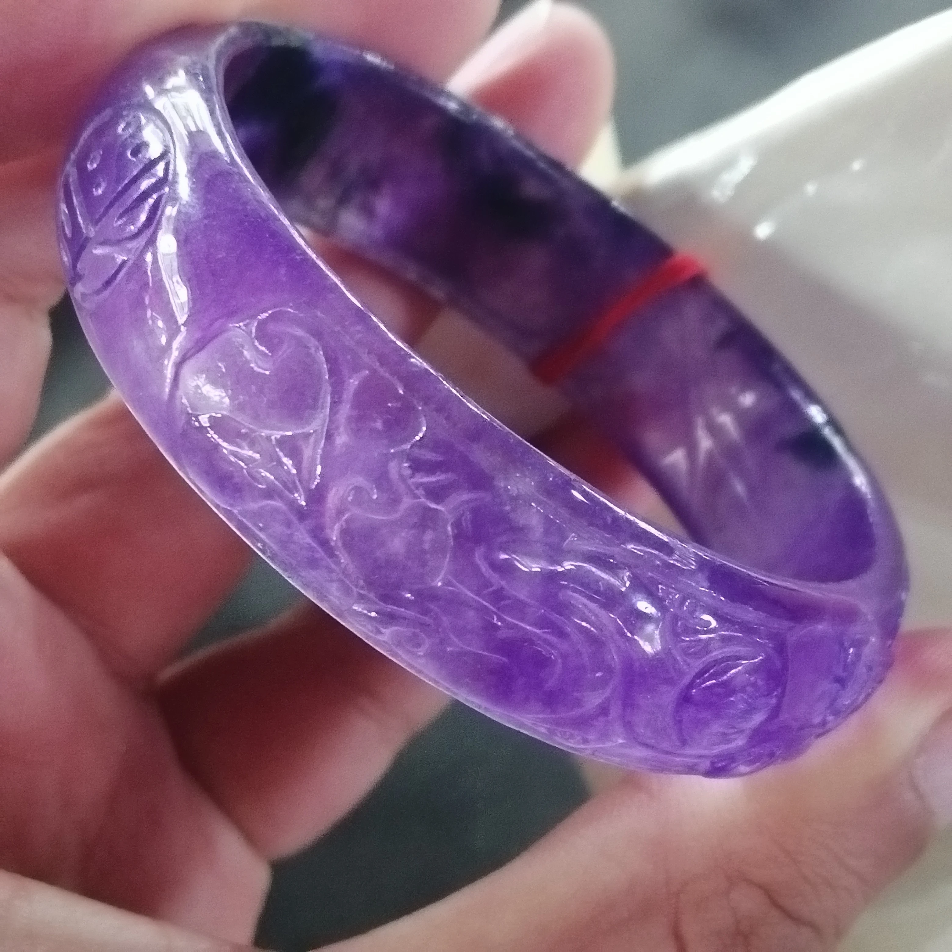 Send Certificate Burma A Grade Jade Bangle Purple Jadeite Handcarved