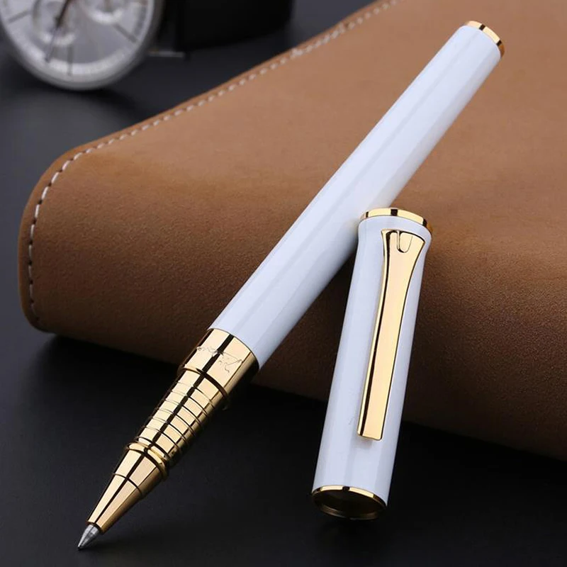 Picasso Pimio 988 POLO Metal White Roller Ball Pen Gold Trim Refillable Professional Office Stationery School Writing Tool