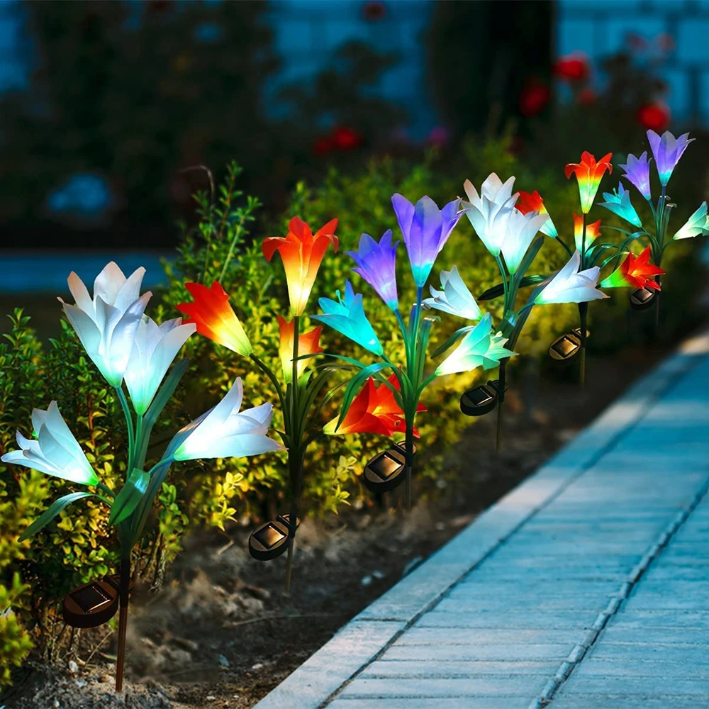 Solar-Powered LED Flower Garden Lights - Waterproof Decorative Pathway Lamps