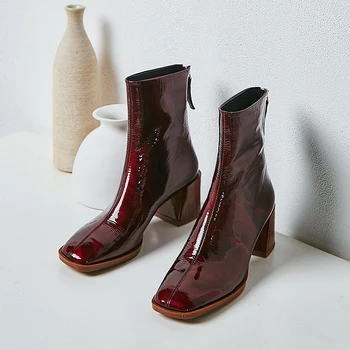 

Botas mujer invierno 2019 thick high heels shoes women's ankle boots cow leather keep warm modern show ankle boots bottes femme