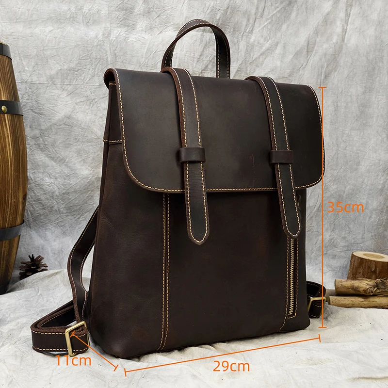 Brown genuine cowhide leather women rucksack daypack Vintage Crazy horse leather Men Backpack 16 H9e3b43d87ab6415e87bf8b9a0703eef9k